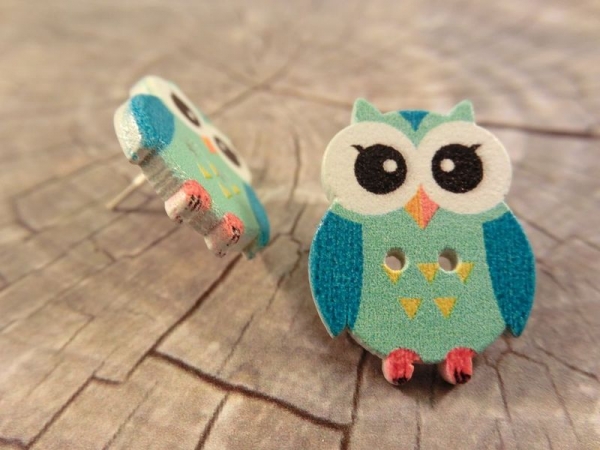 Eulen Knopf Ohrstecker Holz Uhu Owl